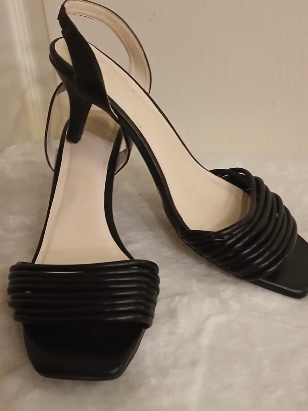 H by Halston Black minimalist 2.5 inch Ruched Strap Slingback minimalist Heels - Picture 1 of 5